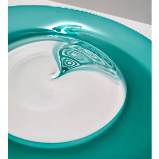 Postmodern Postmodern Teal and Clear Murano Glass Plate from La Murrina, Italy, 1980s For Sale - Image 3 of 9