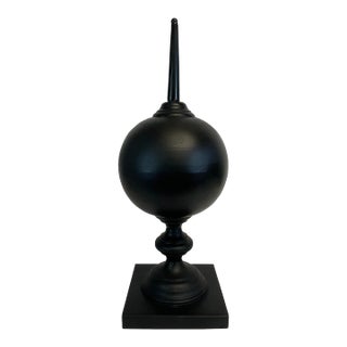 Mid-Century Art Deco Large Scale Black Metal Obelisk With Orb Globe For Sale