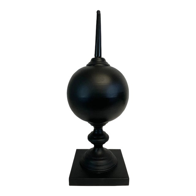 Mid-Century Art Deco Large Scale Black Metal Obelisk With Orb Globe For Sale
