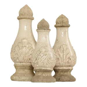 Neoclassical Style Set Glazed Cast Stone Decorative Finials - Set of 3