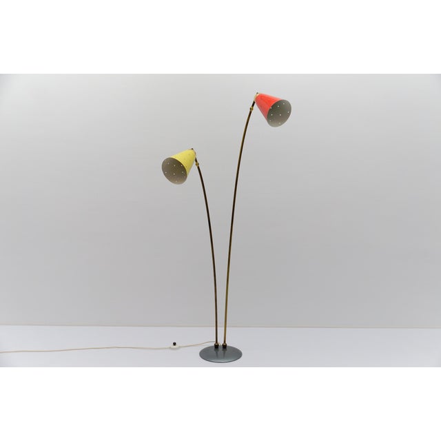 Mid-Century Modern Brass and Perforated Metal Floor Lamp, 1950s For Sale - Image 4 of 18