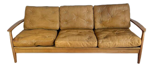Mid-Century Scandinavian Three-Seater Leather Sofa Bed