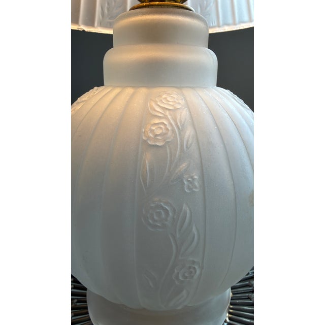 1920s Diminutive Frosted Glass Art Deco Table Lamp French Industrial / Machine Age For Sale - Image 9 of 11