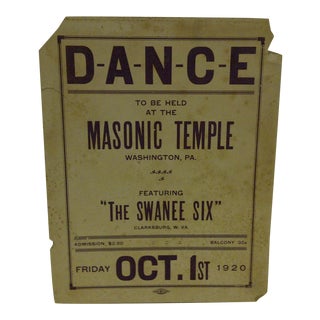 Vintage Dance Advertising Poster, Circa 1920 For Sale