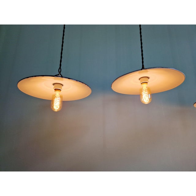 Vintage Industrial Pendant Lights in Black Enameled Sheet Metal, 1940s, Set of 3 For Sale - Image 13 of 17