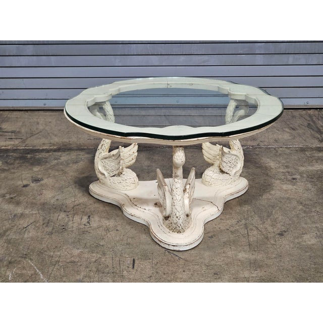 Mid 20th Century Carved White Swan Glass Top Coffee Table For Sale In Cleveland - Image 6 of 10