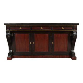 Ralph Lauren French Empire Carved Mahogany Marble Top Sideboard or Bar Cabinet For Sale