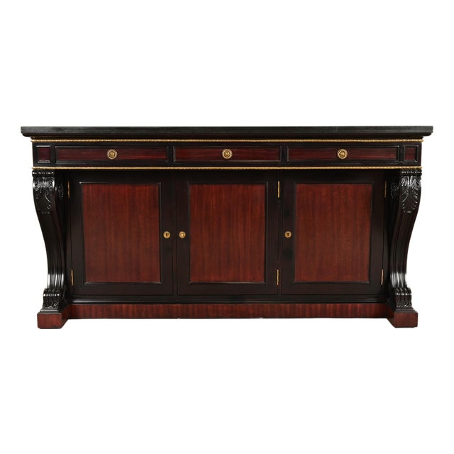 Ralph Lauren French Empire Carved Mahogany Marble Top Sideboard or Bar Cabinet For Sale