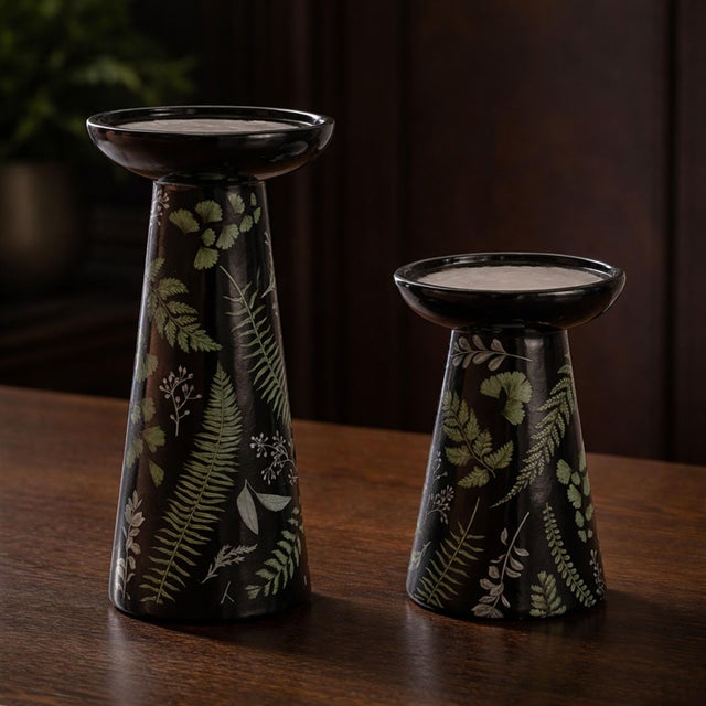 Modern Ceramic Botanical Print Candle Holders (Set of 2) For Sale - Image 3 of 5