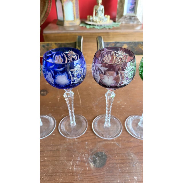 Mid-Century Modern Vintage Bohemian Cut to Clear Lead Crystal Wine Glasses, Set of Seven, Circa 1950s–1960s For Sale - Image 3 of 18