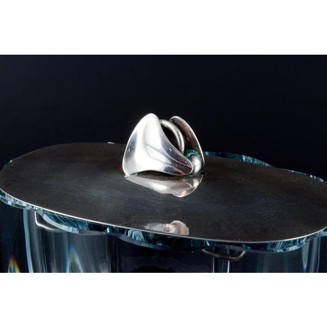 Danish Goldsmiths Craft Art Glass Jar with Lid in Sterling Silver, 1960s For Sale - Image 4 of 9