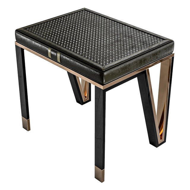 "Stella" Piano Chair with Stainless Steel, Bronze and Woven Leather Bizimyer Furniture. Unmatched. Unrivalled. Designed by...