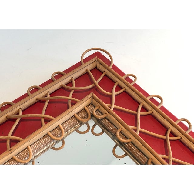 Rattan mirror on a red background. French work. Circa 1940 For Sale - Image 10 of 12
