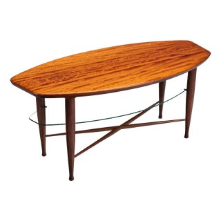 Assymetrical Coffee Table with Glass Storage and Cross Leg Details, 1960s For Sale