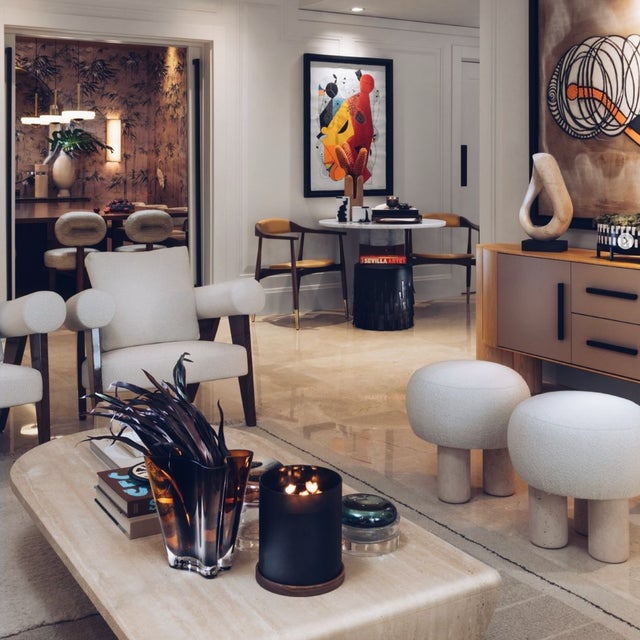 Playing Games Center Table in Travertine by Dooq Details For Sale - Image 8 of 10