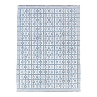 Ivory Blue Scandinavian Design Hand Woven Rug 2x2Ft. For Sale