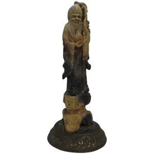 Early 20th Century Asian Soapstone Figure Holding Staff