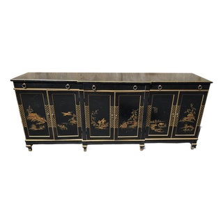 Vintage Chinese Asian Black Lacquer Chinoiserie Sideboard Credenza Greene Hinkle For Sale