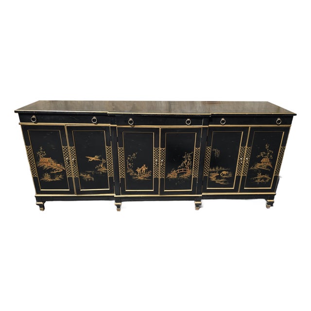 Vintage Chinese Asian Black Lacquer Chinoiserie Sideboard Credenza Greene Hinkle For Sale