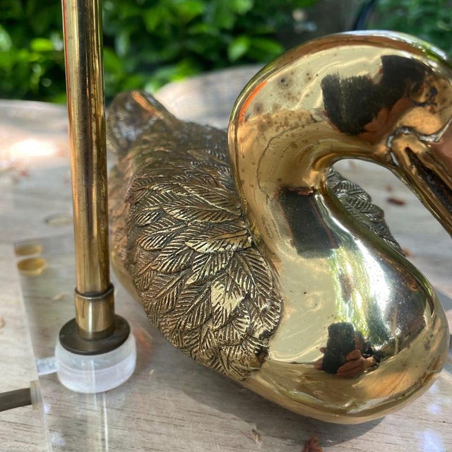Vintage Brass Duck Table Lamp on Clear Acrylic Base, 1970s For Sale - Image 15 of 18