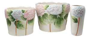 Vintage Pink and Blue Hydrangea Planters or Cachepots - Set of 3