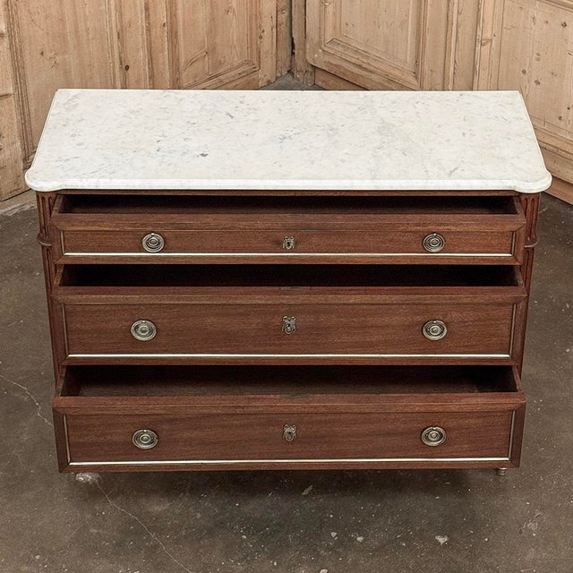 Antique French Louis XVI Mahogany Commode With Carrara Marble For Sale - Image 14 of 17
