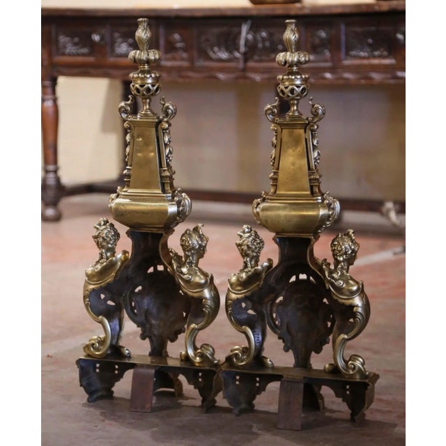 Pair of 19th Century French Baroque Bronze Andirons With Lion & Woman Figures For Sale - Image 9 of 9