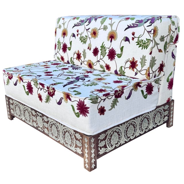 A beautifully crafted vintage Syrian bench showcasing the exceptional artistry of traditional Damascus woodworking. The...