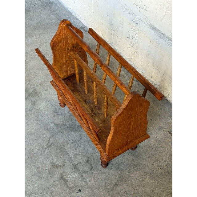 Mid-Century Modern Vintage Oak Magazine Holder Standing Rack Newspaper Storage Floor Stand 1970s For Sale - Image 3 of 10