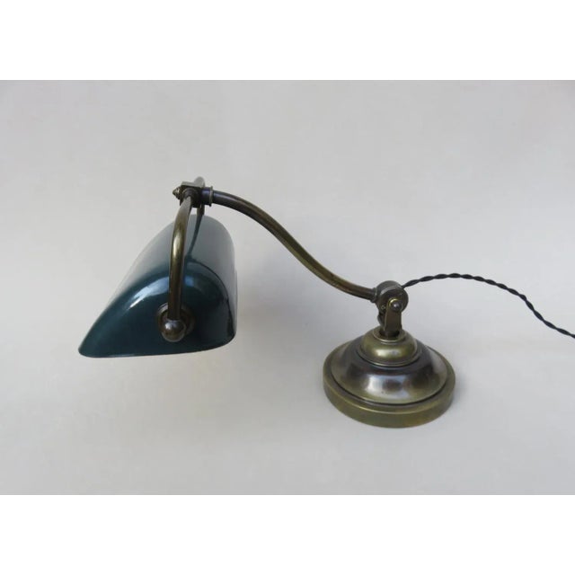 Metal Art Nouveau Enameled Brass Banker's Lamp For Sale - Image 7 of 18