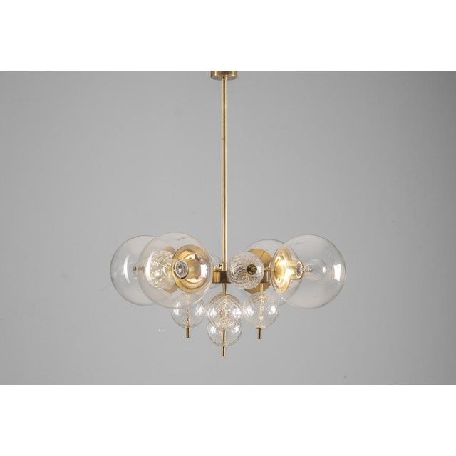 Mid-Century Modern Glass and Brass Chandelier from Jaroslav Bejvl, Czechoslovakia, 1970s For Sale - Image 3 of 9