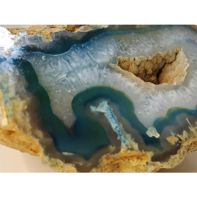 Teal Teal Colored Agate Cut Geode Paperweight For Sale - Image 8 of 9
