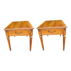 Pair Mid-Century Henredon Fine Furniture Parcel Gilt Fruitwood & Brass Mount Tables