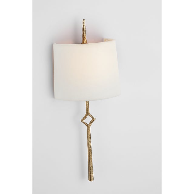 Cranston Small Sconce in Gilded Iron with Linen Shade Designer: Studio VC Finish: Gilded Iron Height: 16.25" Width: 6.5"...