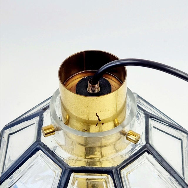 Metal Mid-Century Glass and Brass Pendant Light from Limburg, Germany, 1960s-1970s For Sale - Image 7 of 12