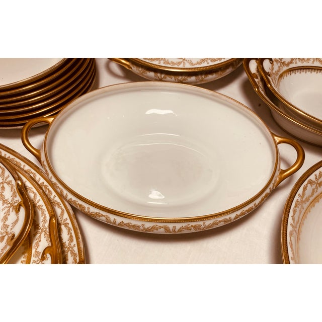 Ceramic Rare Vintage Large Set of Limoges C. H. Field Havilland Porcelain Dinnerware Set Blanc De Chine With Gold Gilt Triple Borders For Sale - Image 7 of 12