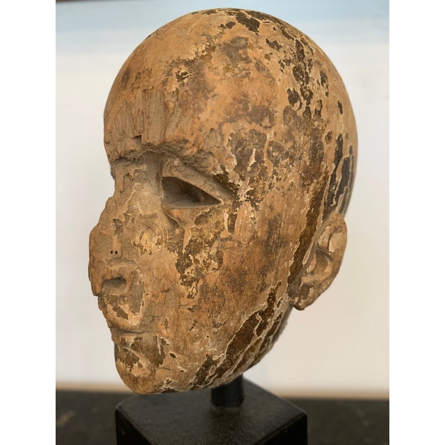 Mid 19th Century Distressed Carved Santos Head on Plinth For Sale - Image 9 of 11
