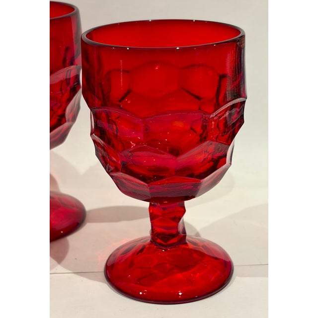 American Vintage Viking Georgian Honeycomb Thumbprint Goblets Ruby Red - Set of 4 For Sale - Image 3 of 7