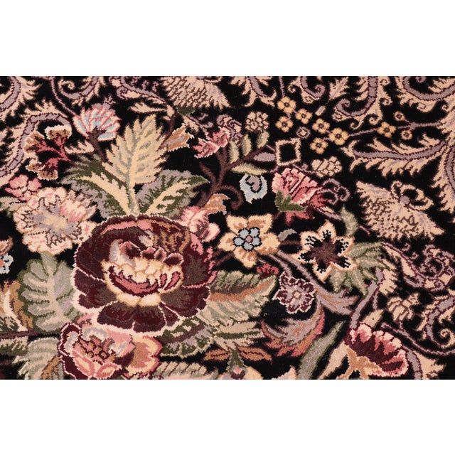 Art Nouveau 1990's Pak-Persian Black/Gold Wool Round Rug- 6'8'' X 6'10'' For Sale - Image 4 of 9