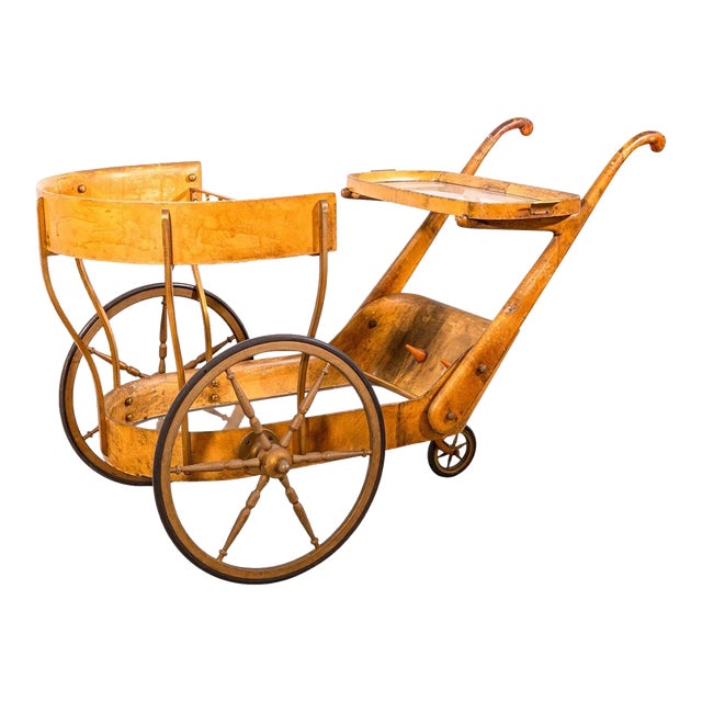 Aldo Tura Goat Skin Brass Bar Serving Cart Vintage 1950s Mid Century Modern For Sale