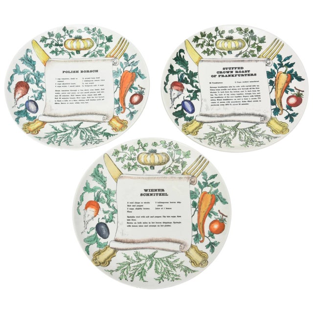 Vintage Piero Fornasetti "Recipe" Porcelain Plates Set of 3, 1950's For Sale