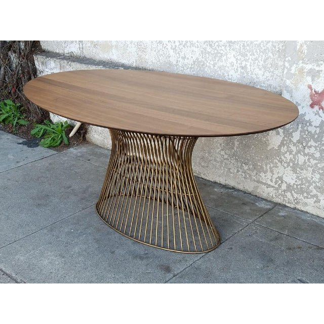 Walnut and Gold Oval Pedestal Dining Table | Chairish