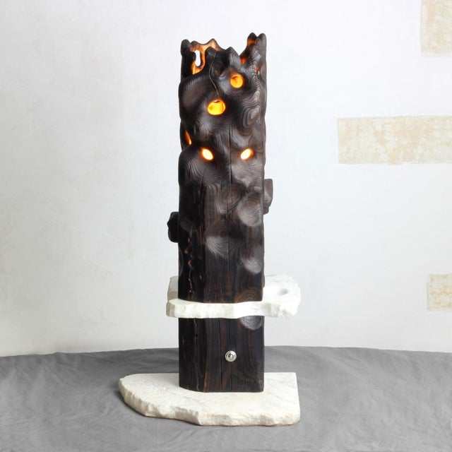 Not Yet Made - Made To Order Reclaimed Yakisugi Wood Table Lamp - Volcano Lamp | Melting Series by Gabor Gobi For Sale - Image 5 of 10