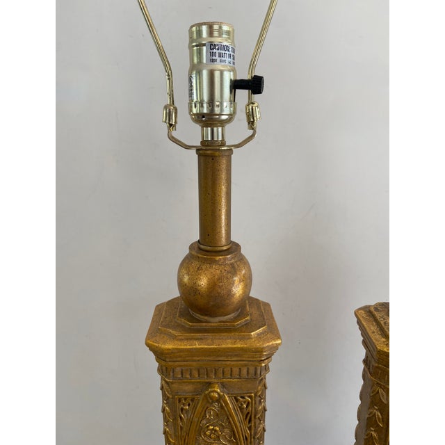 Gold Vintage Gilt Classic Revival Style Table Lamps - Set of 2 For Sale - Image 8 of 11