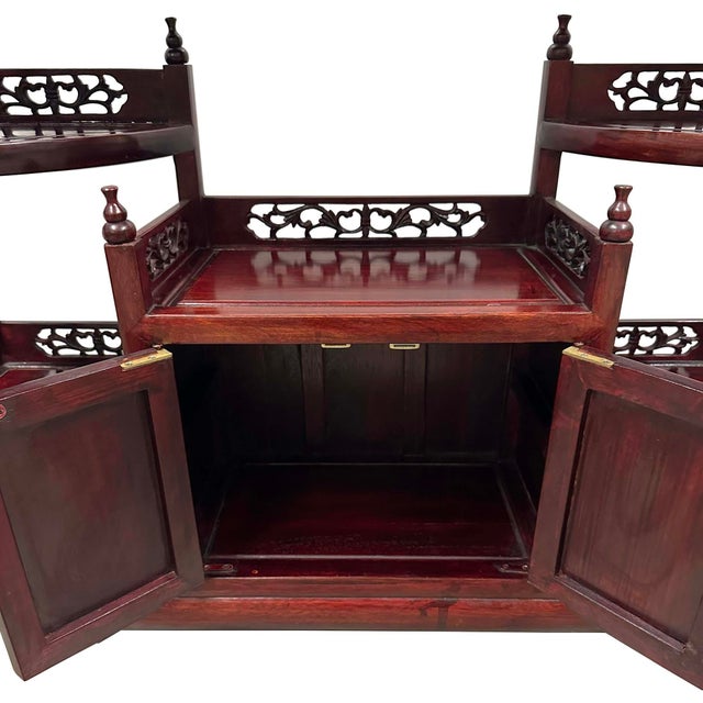 Vintage Chinese Intricate Carved Hardwood Curio Cabinet, Display Shelve For Sale - Image 4 of 12