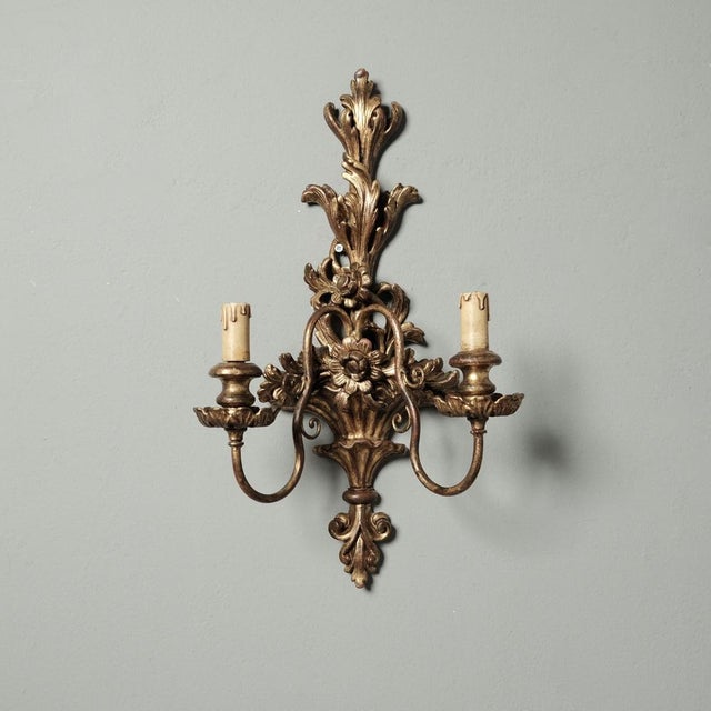1960s Baroque Sconces in Gilded Wood, 1960s, Set of 2 For Sale - Image 5 of 18