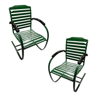 Mid-Century Steel Springer Rocking Outdoor Patio Chairs - A Pair For Sale