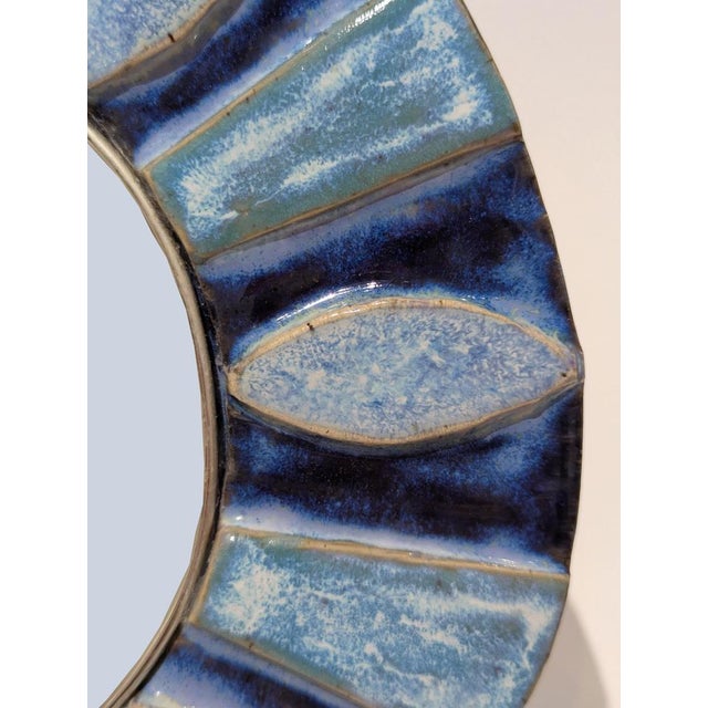 Vintage Round Blue Mirror in Ceramic For Sale - Image 3 of 5