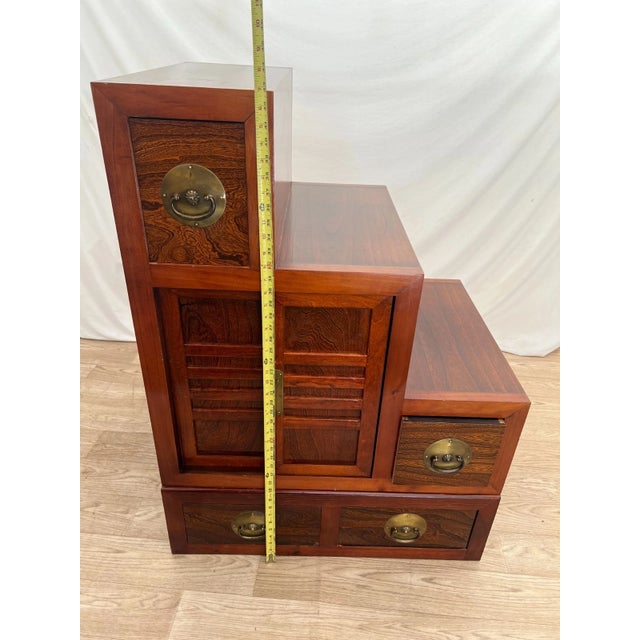 1990s Japanese Kaidan Tansu Step Chest Cabinet Pin Locks Four Pass Through Drawers 1a For Sale - Image 10 of 13
