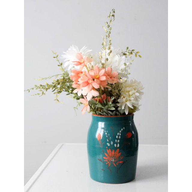 Farmhouse Vintage Hand-Painted Stoneware Cookie Jar Vase For Sale - Image 3 of 11